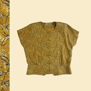 Vintage 70s/80s floral yellow blouse by Excellent Leader, size 12 women's top